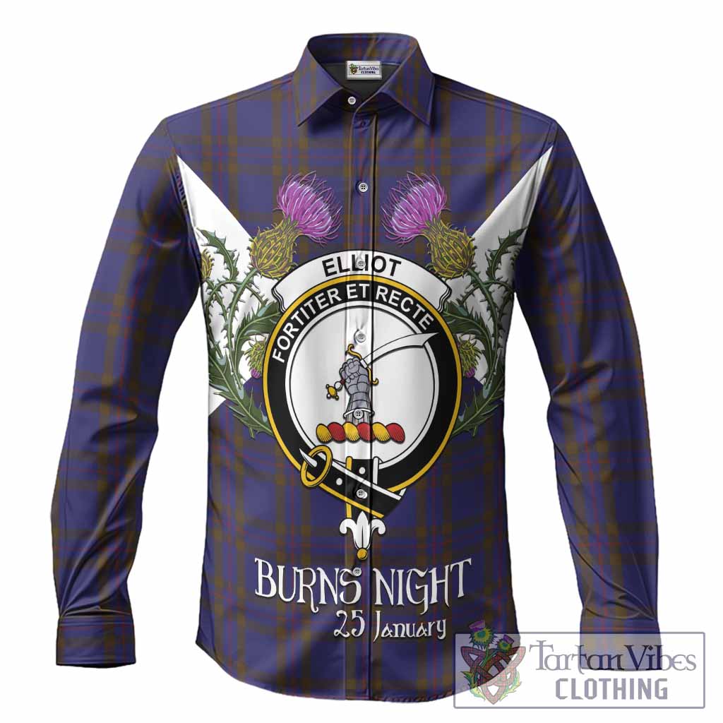 Elliot Tartan Family Crest Long Sleeve Button Shirts Scottish Burns Night Thistle Floral