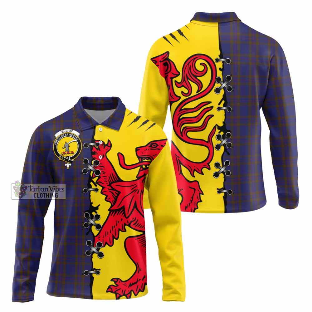 Elliot Tartan Family Crest Long Sleeve Polo Shirt Lion Rampant Honor - Tartan Vibes Clothing