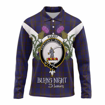 Elliot Tartan Family Crest Long Sleeve Polo Shirt Scottish Burns Night Thistle Floral