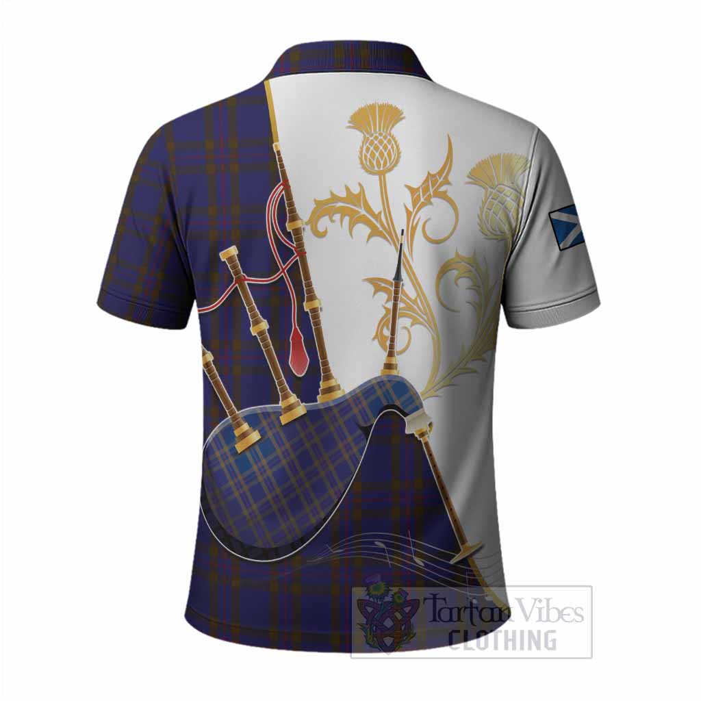Elliot Tartan Family Crest Polo Shirt Bagpipes with Scottish Thistle