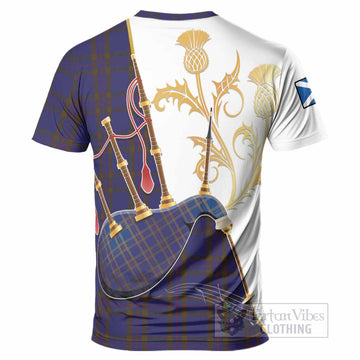 Elliot Tartan Family Crest T-Shirt Bagpipes with Scottish Thistle