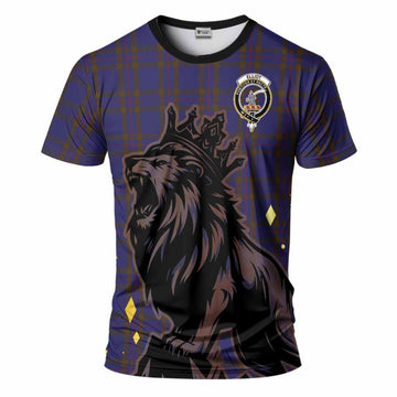 Elliot Tartan Family Crest T-Shirt Crowned Lion Roaring