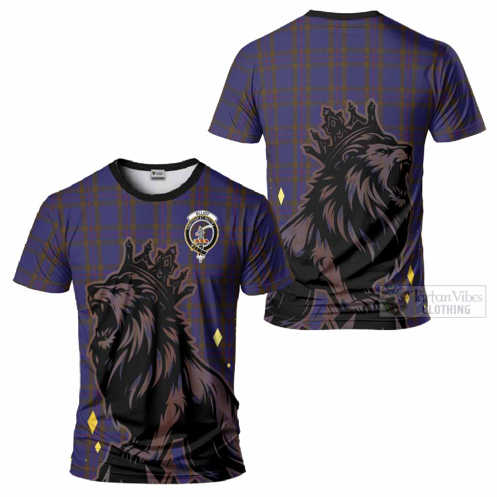 Elliot Tartan Family Crest T-Shirt Crowned Lion Roaring