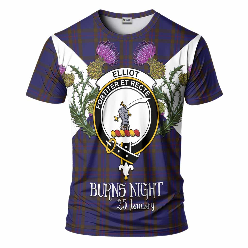 Elliot Tartan Family Crest T-Shirt Scottish Burns Night Thistle Floral