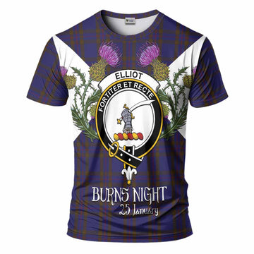 Elliot Tartan Family Crest T-Shirt Scottish Burns Night Thistle Floral