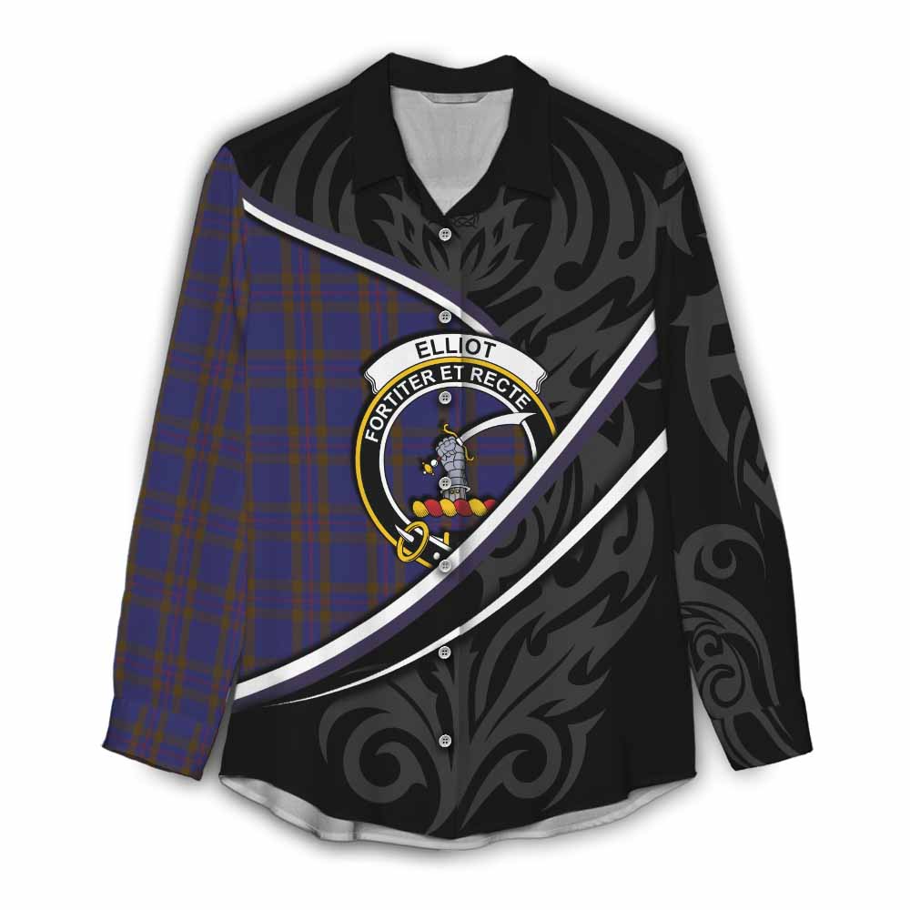 Elliot Tartan Family Crest Women Casual Shirt Celtic Scottish Thistle Floral - Tartan Vibes Clothing