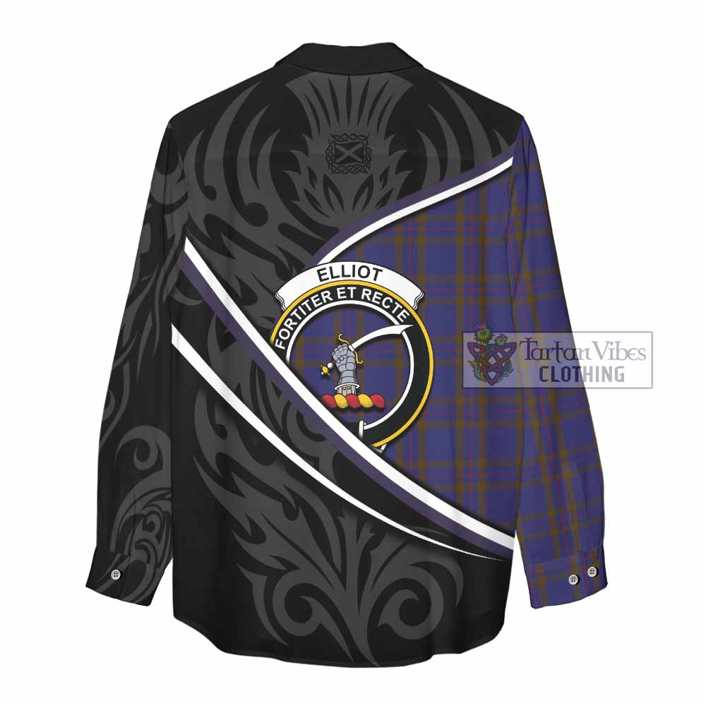 Elliot Tartan Family Crest Women Casual Shirt Celtic Scottish Thistle Floral - Tartan Vibes Clothing