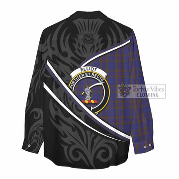Elliot Tartan Family Crest Women Casual Shirt Celtic Scottish Thistle Floral - Tartan Vibes Clothing