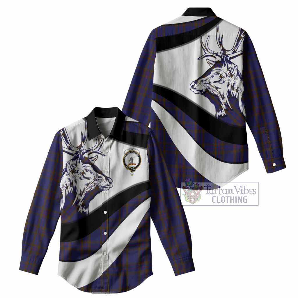 Elliot Tartan Family Crest Women Casual Shirt Scottish Red Deer Curves Style
