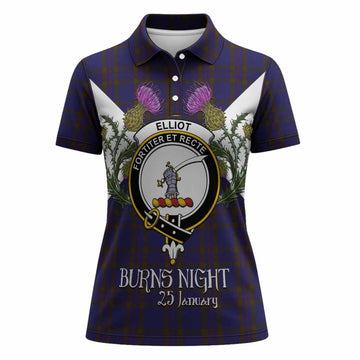 Elliot Tartan Family Crest Women Polo Shirt Scottish Burns Night Thistle Floral