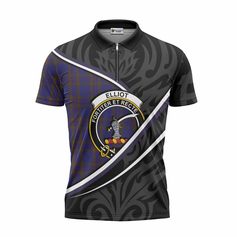 Elliot Tartan Family Crest Zipper Polo Shirt Celtic Scottish Thistle Floral - Tartan Vibes Clothing