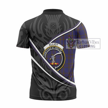 Elliot Tartan Family Crest Zipper Polo Shirt Celtic Scottish Thistle Floral