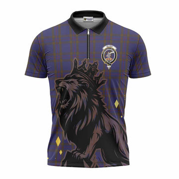 Elliot Tartan Family Crest Zipper Polo Shirt Crowned Lion Roaring