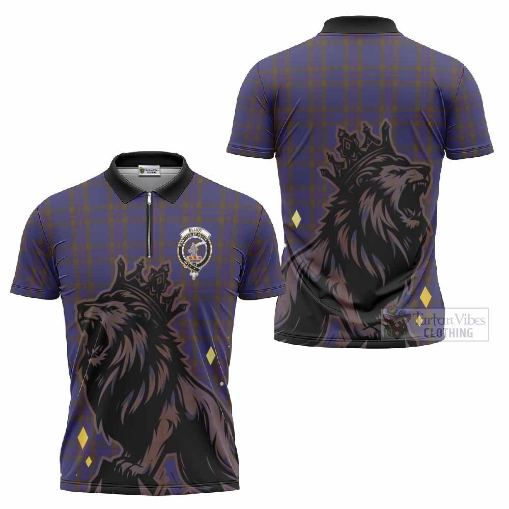 Elliot Tartan Family Crest Zipper Polo Shirt Crowned Lion Roaring