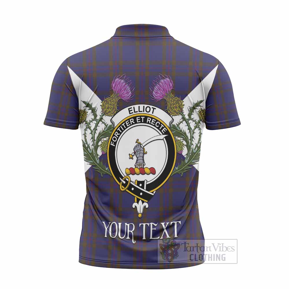 Elliot Tartan Family Crest Zipper Polo Shirt Scottish Burns Night Thistle Floral