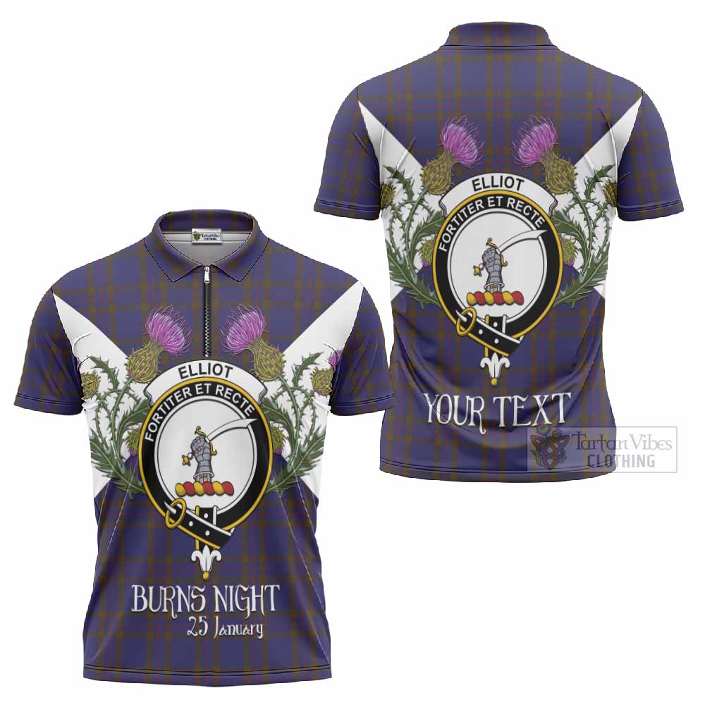 Elliot Tartan Family Crest Zipper Polo Shirt Scottish Burns Night Thistle Floral