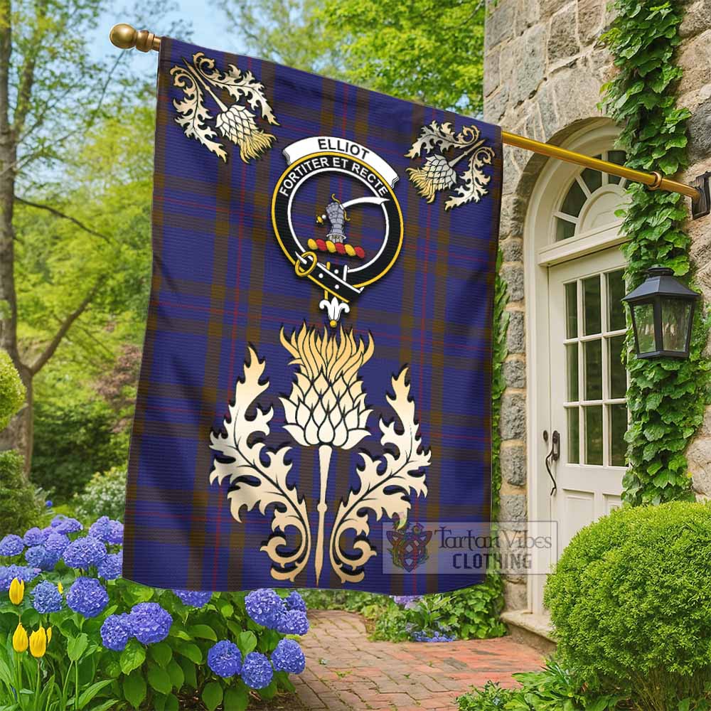 Elliot Tartan Garden Flag with Golden Regal Scottish Thistle Emblem - Tartan Vibes Clothing