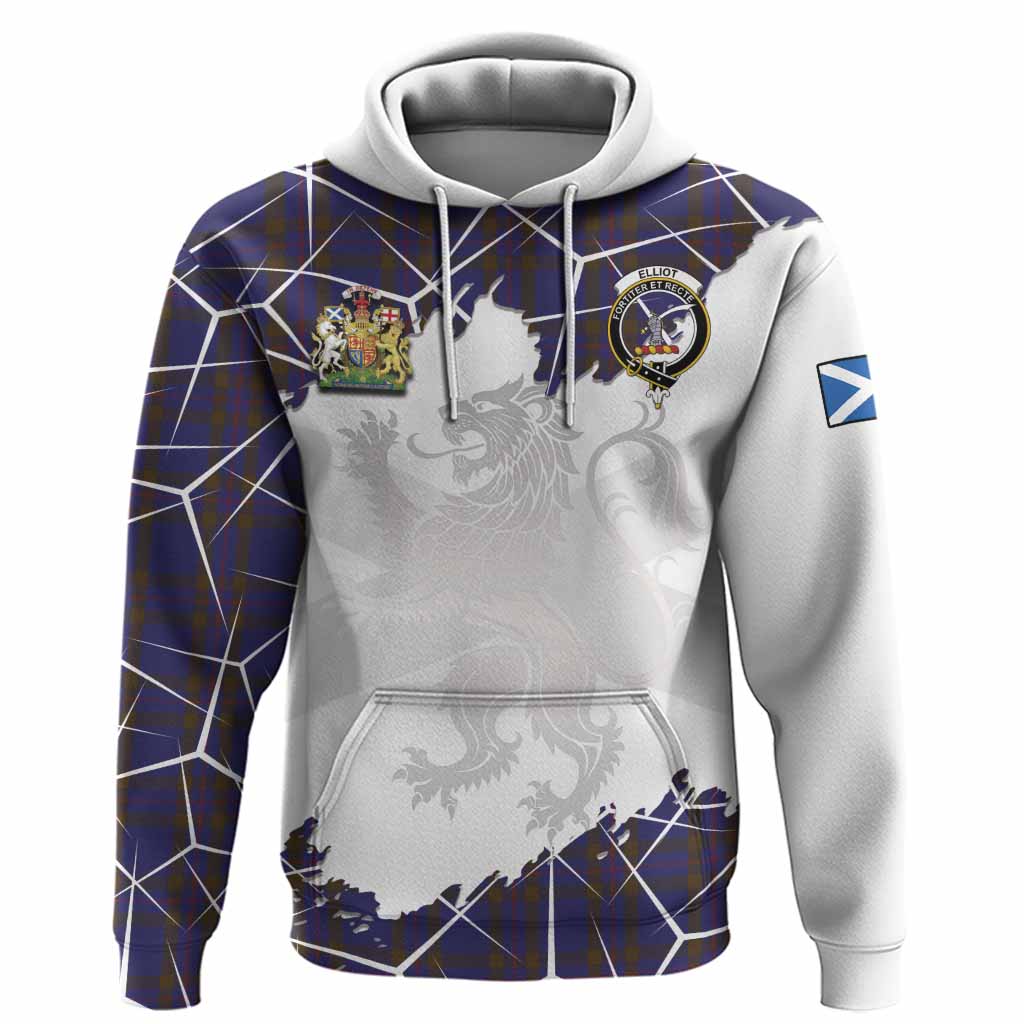 Elliot Tartan Hoodie with Family Crest and Lion Rampant Grunge Style
