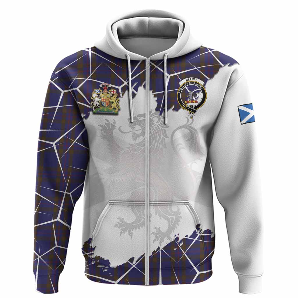 Elliot Tartan Hoodie with Family Crest and Lion Rampant Grunge Style