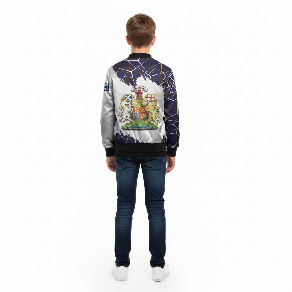 Elliot Tartan Kid Bomber Jacket with Family Crest and Lion Rampant Grunge Style