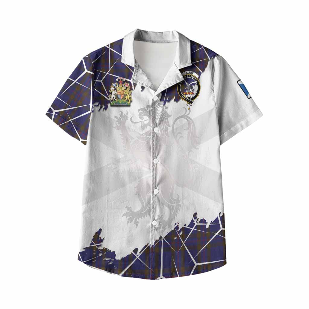 Elliot Tartan Kid Hawaiian Shirt with Family Crest and Lion Rampant Grunge Style