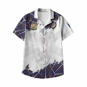 Elliot Tartan Kid Hawaiian Shirt with Family Crest and Lion Rampant Grunge Style