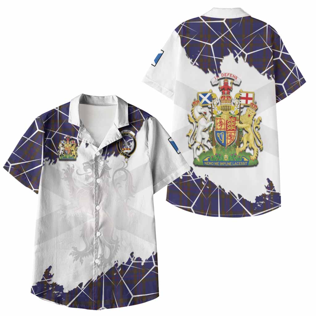 Elliot Tartan Kid Hawaiian Shirt with Family Crest and Lion Rampant Grunge Style
