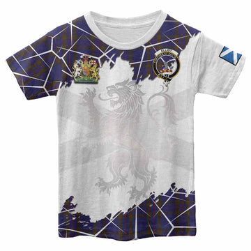 Elliot Tartan Kid T-shirt with Family Crest and Lion Rampant Grunge Style