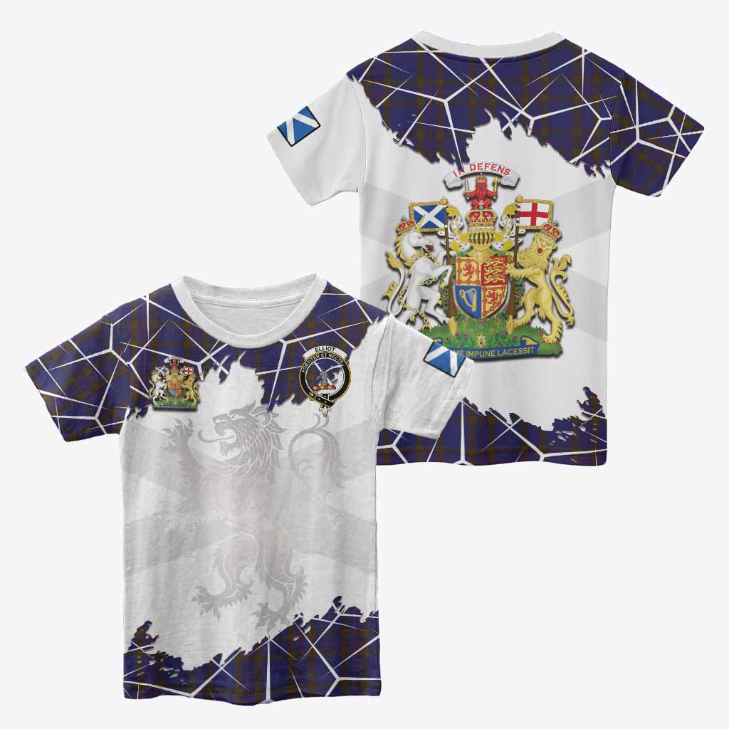Elliot Tartan Kid T-shirt with Family Crest and Lion Rampant Grunge Style