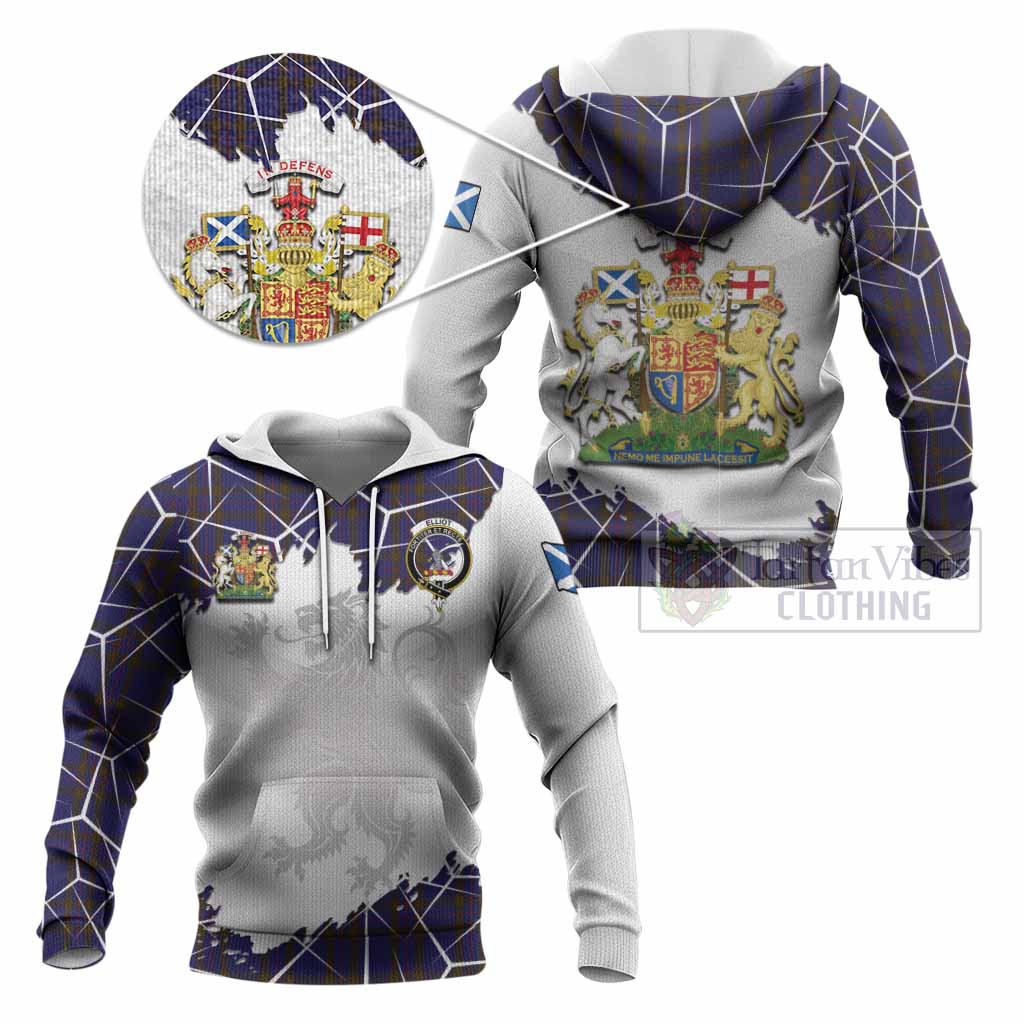Elliot Tartan Knitted Hoodie with Family Crest and Lion Rampant Grunge Style