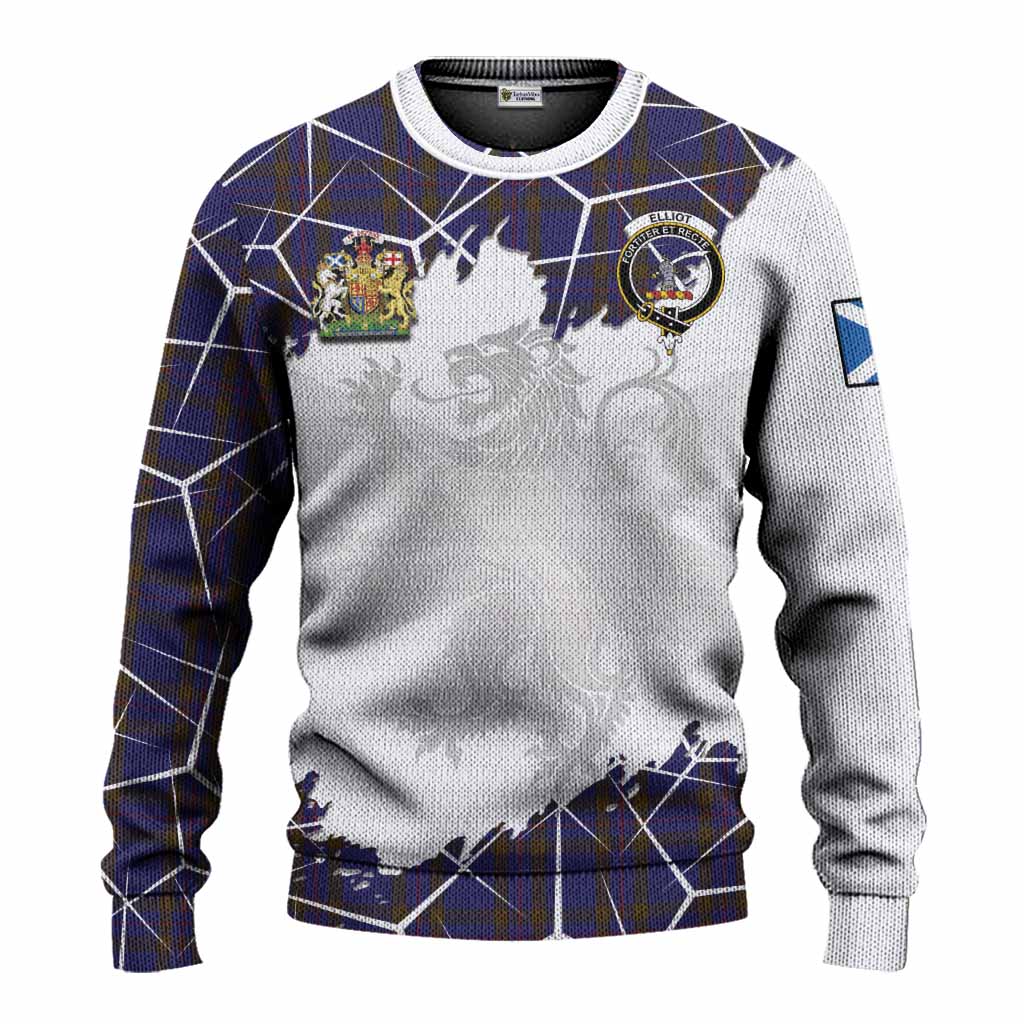 Elliot Tartan Knitted Sweater with Family Crest and Lion Rampant Grunge Style