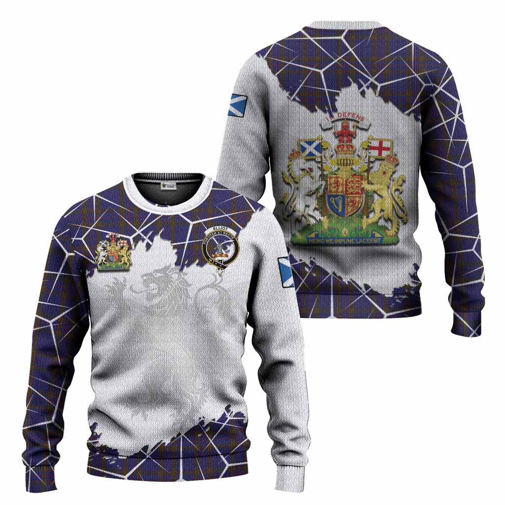 Elliot Tartan Knitted Sweater with Family Crest and Lion Rampant Grunge Style
