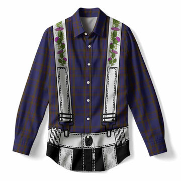 Elliot Tartan Lederhosen Costume Women Casual Shirt Scotland Thistle Floral