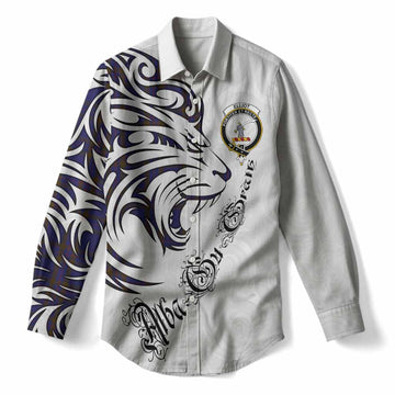 Elliot Tartan Lion Roar Women Casual Shirt Alba Gu Brath with Celtic Motifs