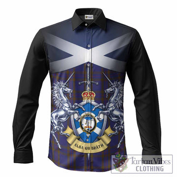 Elliot Tartan Long Sleeve Button Shirts Alba Gu Brath Unicorn Crest