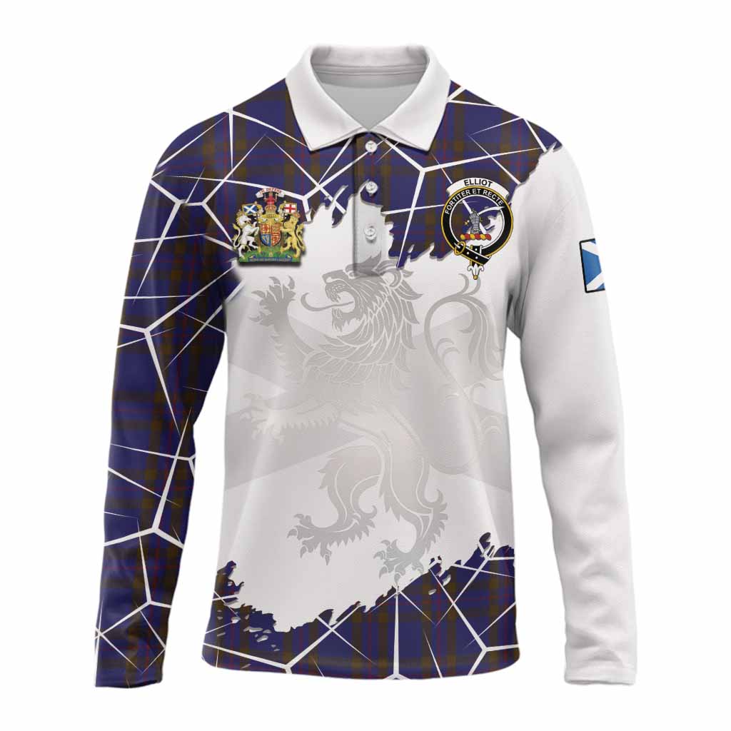 Elliot Tartan Long Sleeve Polo Shirt with Family Crest and Lion Rampant Grunge Style