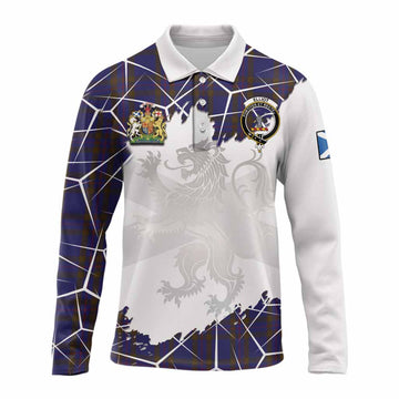 Elliot Tartan Long Sleeve Polo Shirt with Family Crest and Lion Rampant Grunge Style