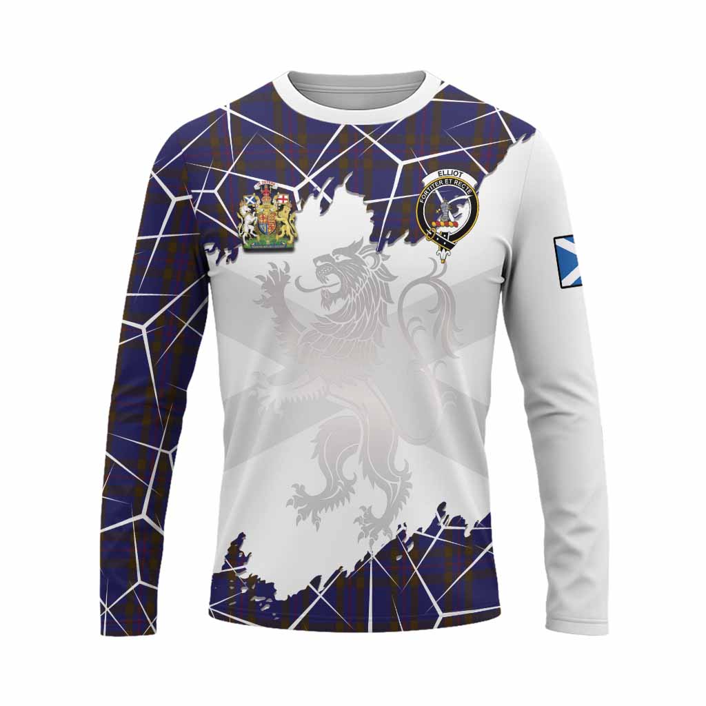 Elliot Tartan Long Sleeve T-Shirt with Family Crest and Lion Rampant Grunge Style