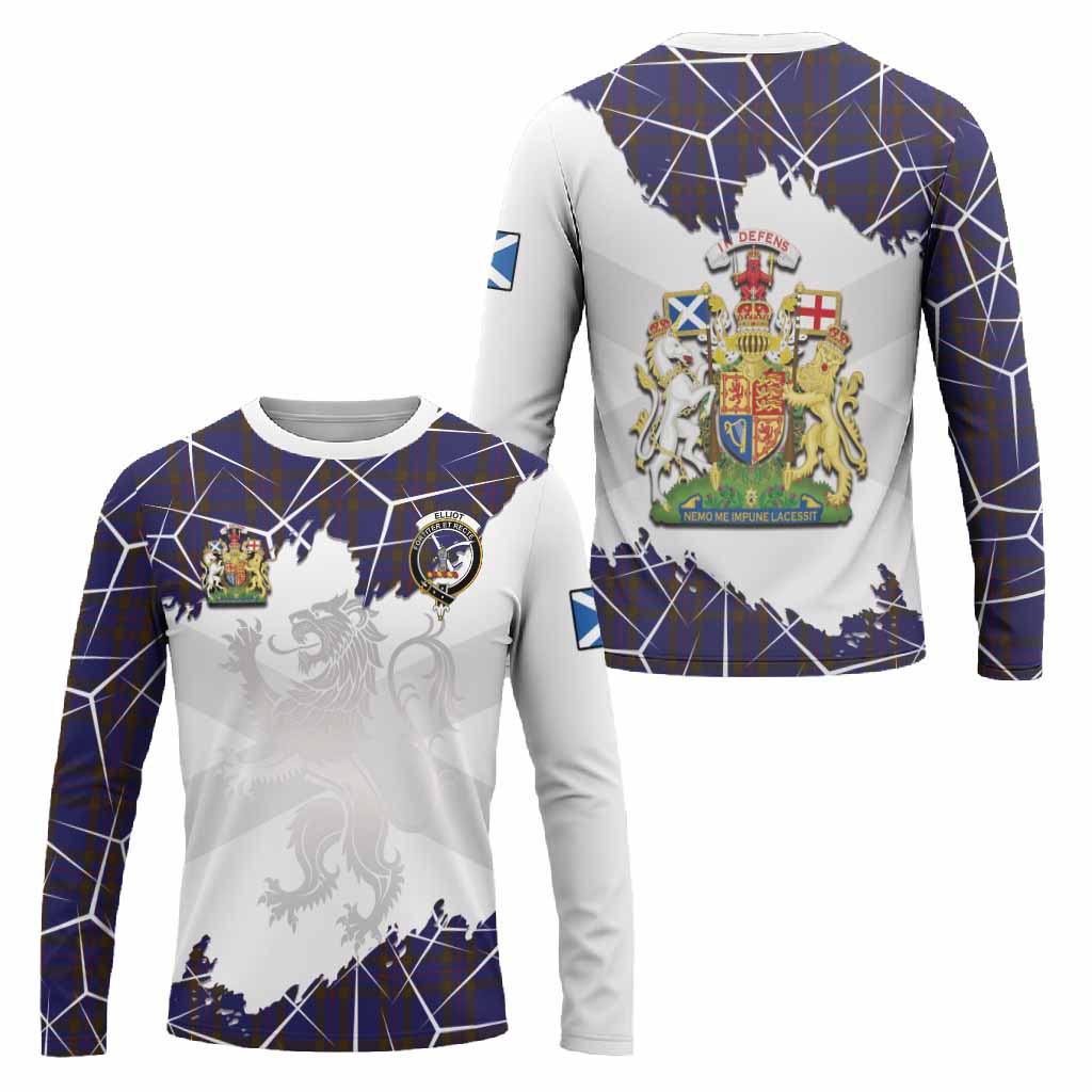 Elliot Tartan Long Sleeve T-Shirt with Family Crest and Lion Rampant Grunge Style