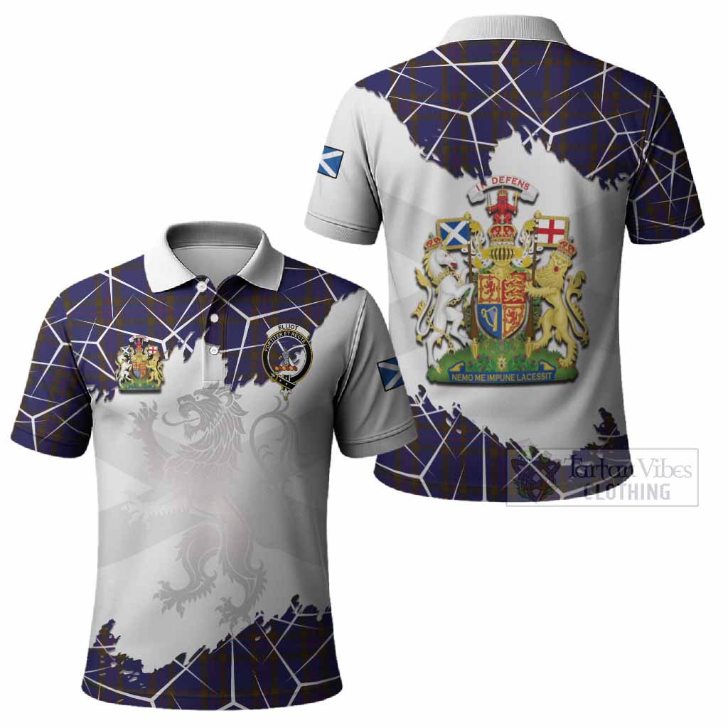 Elliot Tartan Polo Shirt with Family Crest and Lion Rampant Grunge Style