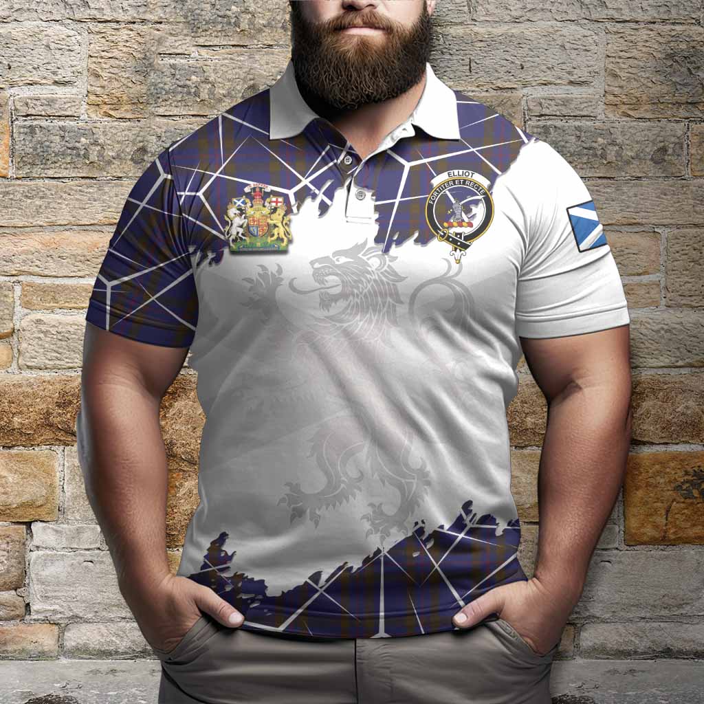 Elliot Tartan Polo Shirt with Family Crest and Lion Rampant Grunge Style