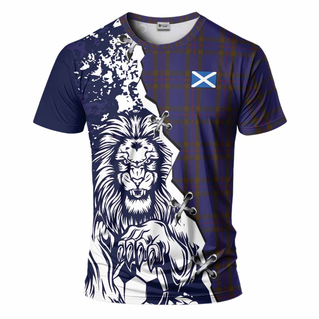 Elliot Tartan Scottish T-Shirt Angry Lion With Soccer Ball Style