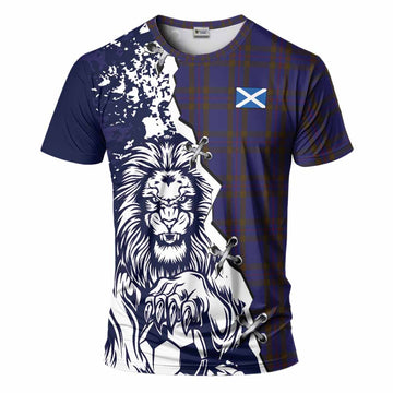 Elliot Tartan Scottish T-Shirt Angry Lion With Soccer Ball Style