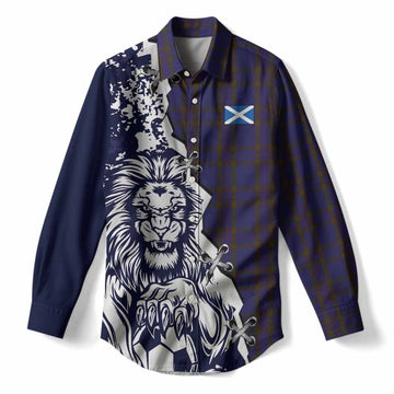 Elliot Tartan Scottish Women Casual Shirt Angry Lion With Soccer Ball Style