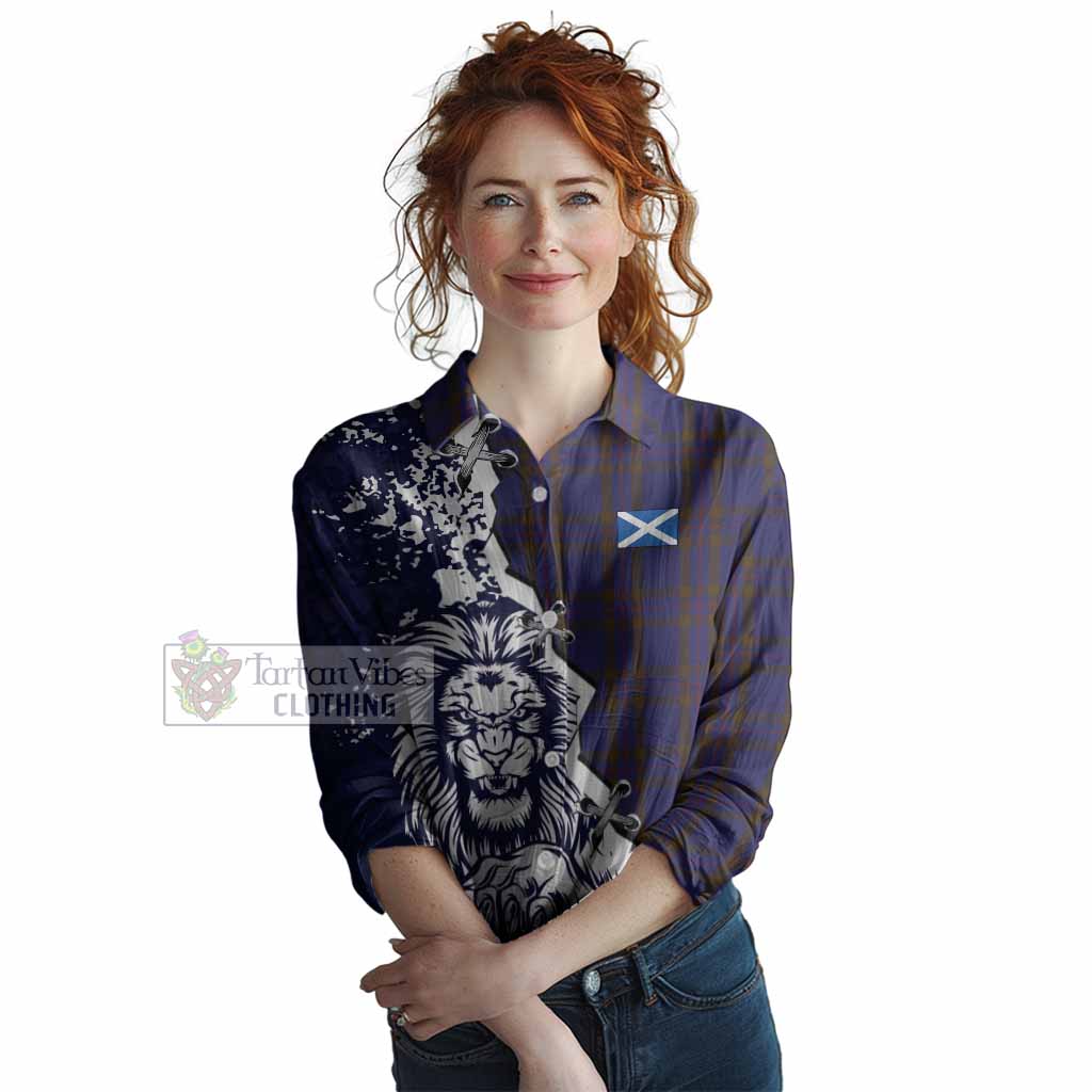 Elliot Tartan Scottish Women Casual Shirt Angry Lion With Soccer Ball Style