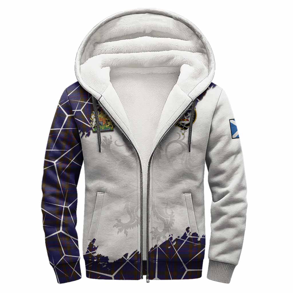 Elliot Tartan Sherpa Hoodie with Family Crest and Lion Rampant Grunge Style
