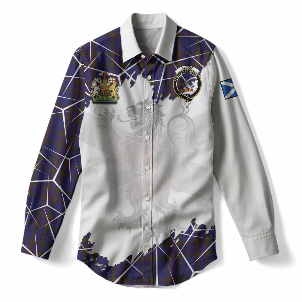 Elliot Tartan Women Casual Shirt with Family Crest and Lion Rampant Grunge Style