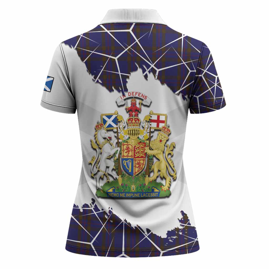 Elliot Tartan Women Polo Shirt with Family Crest and Lion Rampant Grunge Style