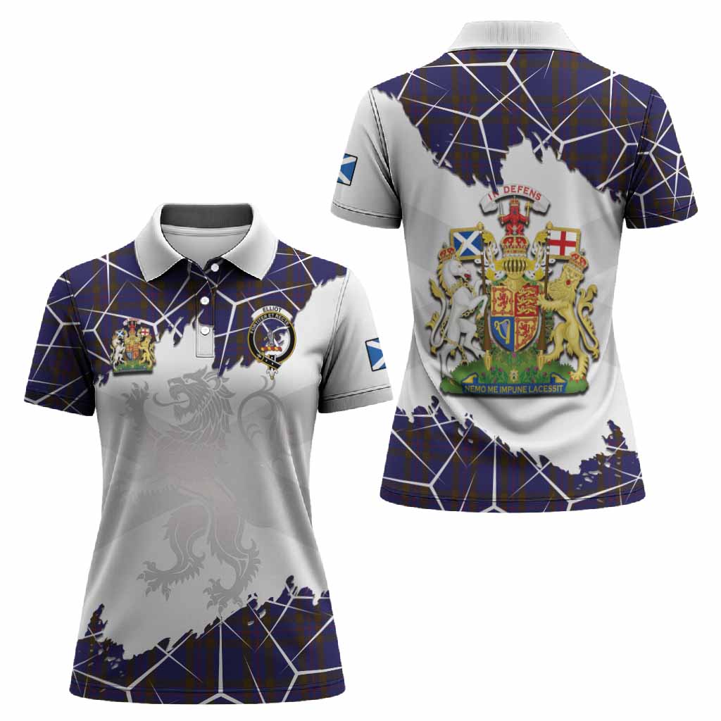 Elliot Tartan Women Polo Shirt with Family Crest and Lion Rampant Grunge Style