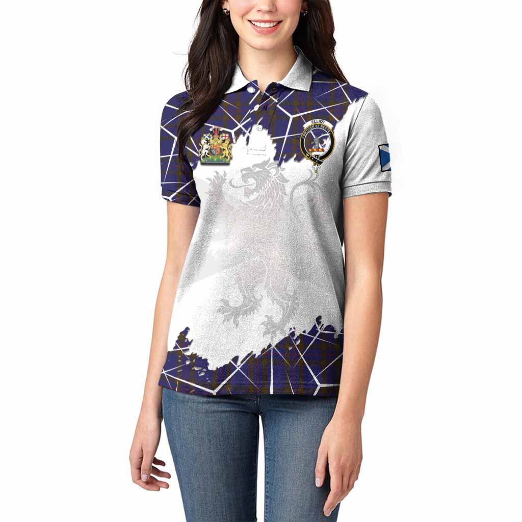 Elliot Tartan Women Polo Shirt with Family Crest and Lion Rampant Grunge Style
